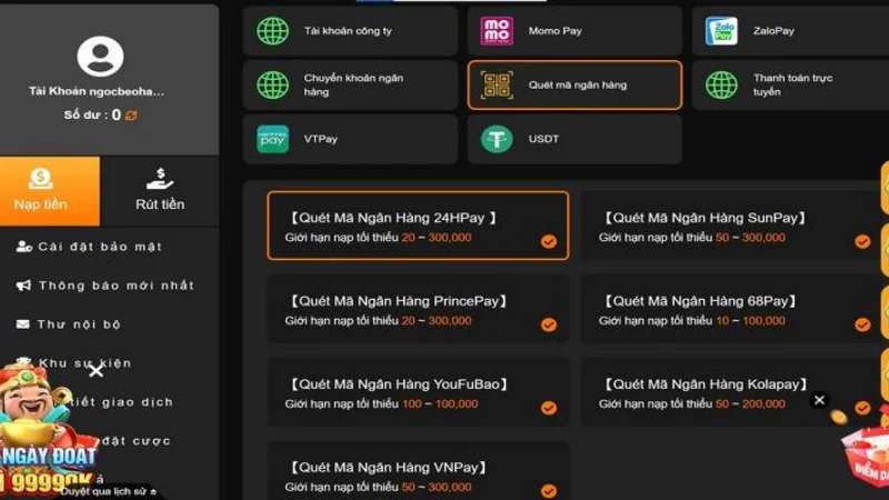 Thực hiện giao dịch nạp hay rút tiền theo chuẩn hướng dẫn